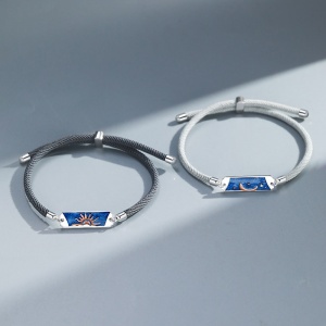 Set bratari cuplu, reglabile, accesoriu soare si luna, unisex, gri - Img 3