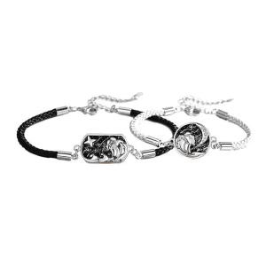 Set bratari cuplu, reglabile, model late night lovers, accesorii sea and sky, unisex, neagra si gri