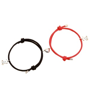 Set bratari tip sfoara, inima cu magnet, pandantiv ursuleti argintii, reglabile, unisex, neagra si rosie