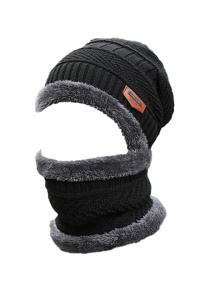 Set caciula pentru iarna cu fular, foarte calduroase, negru