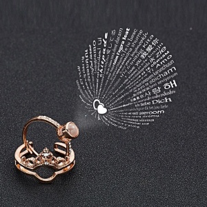 Set doua inele dama, model regal cu text te iubesc in 100 limbi, tematica royal couple, reglabile, rose gold - Img 2