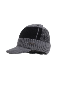 Set doua piese, caciula tip sapca pentru barbati cu imprimeu texturat si cozoroc curbat, fular asortat, captuseala pufoasa si calduroasa, model sport style, marime universala, gri - Img 3