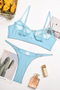 Set lenjerie sexy 2 piese cu dantela, sutien albastru deschis - Img 4
