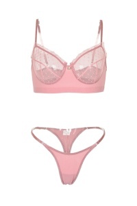 Set lenjerie sexy 2 piese cu dantela, sutien roz