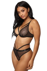 Set lenjerie sexy 2 piese, sutien si chilot, cu plasa, negru