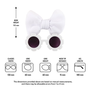 Set ochelari de soare pentru fetite, model rotund tip floare, accesorizat cu funda supradimensionata asortata, tematica fancy summer, marime universala, alb - Img 4