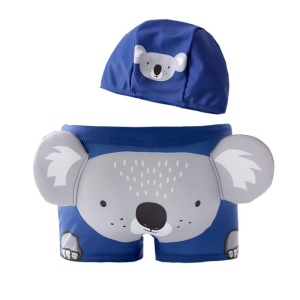 Set pantaloni de baie pentru baieti cu casca asortata, tematica lumea animalelor vesele, model koala cu urechi, albastru inchis