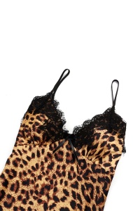 Set pijama sexy, 4 piese, satin si dantela, Maro, imprimeu animal print, 6XL - Img 4