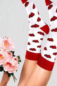 Soseste cute, model peste glezna, cu imprimeu grafic inimioare, tematica love socks, marime 36-42, unisex, rosii - Img 3
