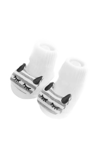 Sosete copii, calduroase, antiderapante, accesorizate, albe cu pisica