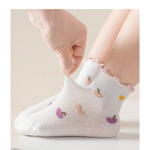 Sosete copii, set 5 perechi, model cute cu imprimeu haios, margine ondulata de contrast, tematica lovely happy feet- 2 ani, alb cu multicolor - Img 3