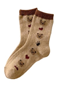 Sosete dama, model calduros cu ursuleti, tematica cozy bear, marime 38 – 42, bej