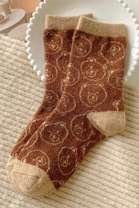 Sosete dama, model calduros cu ursuleti, tematica cozy bear, marime 38 – 42, caramel - Img 3