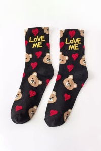 Sosete dama, moi si fine, cu mesaj “love me”, imprimeu animale, marime 36-42, negre - Img 4
