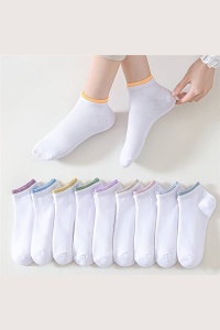 Sosete dama, set 10 perechi, model clasic minimalist peste glezna, detaliu de contrast, tematica stylish women, marimea 36 - 42, alb cu multicolor - Img 2