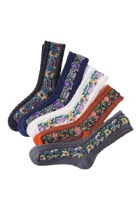 Sosete dama, set 5 perechi, model traditional cu flori, tematica retro fashion, marimea 36 – 42, multicolor