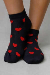 Sosete trendy, model peste glezna, imprimeu grafic cu inimioare, tematica magic heart, marime 36-42, unisex, negre - Img 3