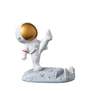 Suport creativ pentru telefonul mobil, pentru birou, model astronaut, tematica kung-fu martial artist in space, auriu