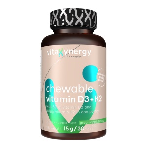 VITAXYNERGY CHEWABLE VITAMIN D3 + K2 30 tabs pentru sanatatea oaselor si sistemului cardiovascular, Aprobat de Ministerul Sanatatii, Certificat FDA, GMP, Halal
