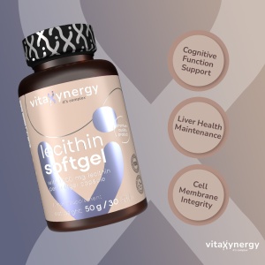 VITAXYNERGY LECITHIN SOFTGEL 1200 mg Suport Cognitiv si Hepatic Esential, pentru Creier, Ficat si Inima Sanatoase, Formula Concentrata, Ingrediente Premium, 30 Capsule Moi, Certificat GMP, Aprobat de Ministerul Sanatatii Certificat FDA, GMP, Halal - Img 2