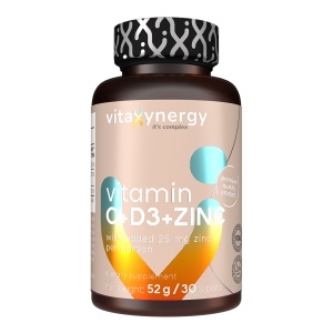 VITAXYNERGY VITAMIN C + VITAMIN D3 + ZINC - 30 Tablete Supliment Nutritiv pentru Imunitate si Protectie Antioxidanta, Concentratie Mare de Zinc, Aprobat de Ministerul Sanatatii, Certificat FDA, GMP, Halal