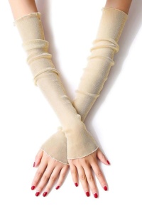 Acoperitori pentru maini tip manusi, model semitransparent si delicat, fara degete si fara prindere, tematica cute and soft, marime universala, aurii - Img 3