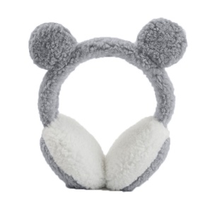 Acoperitori pentru urechi, protectie impotriva frigului, model casti dama pufoase cu urechiuse de ursulet, tematica funny winter, marime universala, gri
