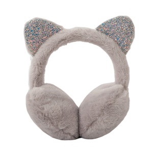 Acoperitori pentru urechi, protectie impotriva frigului, model casti dama pufoase, tematica fancy winter cat, marime universala, gri