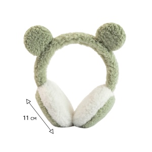 Acoperitori pentru urechi, protectie impotriva frigului, model casti dama pufoase cu urechiuse de ursulet, tematica funny winter, marime universala, verzi - Img 4