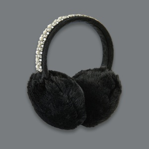 Acoperitori pentru urechi, protectie impotriva frigului, model casti dama rotunde, accesorizate cu margelute, tematica royal fashion, marime universala, negre - Img 4