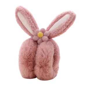 Acoperitori pentru urechi, protectie impotriva frigului, model casti dama cu urechiuse de iepuras si fundita, tematica flower bunny, marime universala, roz inchis - Img 3