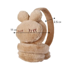 Acoperitori pentru urechi, protectie impotriva frigului, model casti pentru copii, tematica sleepy bunny, marime universala, maro - Img 4