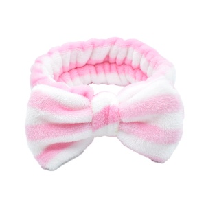Bentita cosmetica machiaj, elastica, model cu dungi, roz deschis cu alb, marime standard