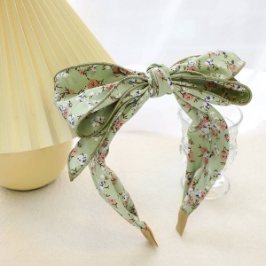 Bentita de par, model cu funda voluminoasa, imprimeu floral, tematica I love flowers, marime universala, verde - Img 2
