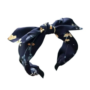 Bentita pentru par cu fundita tinereasca, bleu cu imprimeu floral, marime standard