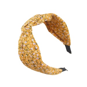 Bentita pentru par cu nod, model clasic elegant, cu imprimeu floral, marime universala, galbena