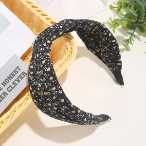 Bentita pentru par cu nod, model clasic elegant, cu imprimeu floral, marime universala, neagra - Img 3