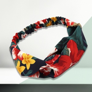 Bentita pentru par elastica, model cu nod summer dream, imprimeu floral exotic, marime universala, multicolora - Img 3