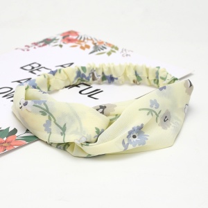 Bentita pentru par elastica, model floral, galbena cu imprimeu, marime standard - Img 2