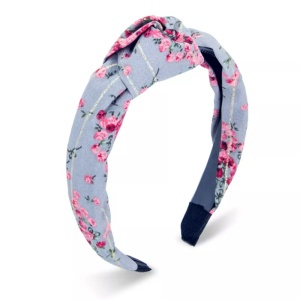 Bentita pentru par, model nod de cravata imprimeu floral, albastra, marime standard - Img 2