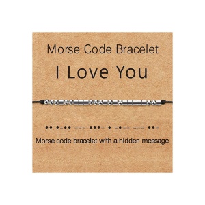 Bratara cod morse “te iubesc” “I love you”, argintiu, creata manual, neagra, , unisex