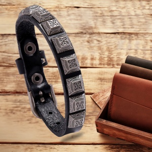 Bratara cu accesorii multiple, model retro, reglabila, tematica vintage style, unisex, neagra, - Img 3