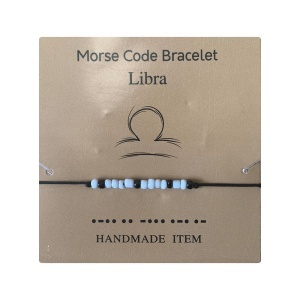 Bratara cu cod morse zodiac balanta, argintiu, creata manual, neagra, , unisex