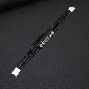 Bratara cu rune celtice si accesorii multiple, model funie impletita, tematica mistery world, unisex, neagra, - Img 3