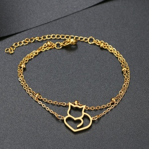 Bratara dama, dublata, model cat love, pandantiv pisica, cu accesorii bilute, aurie - Img 2