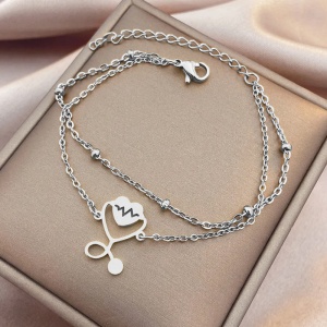 Bratara dama, dublata, model doctor heart, pandantiv inima cu stetoscop, cu accesorii bilute, reglabila, argintie - Img 3