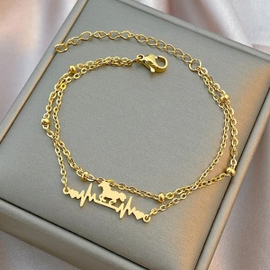 Bratara dama, dublata, model horse freedom, pandantiv calut si puls, cu accesorii bilute, reglabila, aurie - Img 4