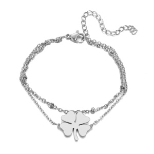 Bratara dama, dublata, model lucky, pandantiv trifoi norocos, cu accesorii bilute, reglabila, argintie
