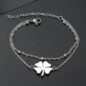 Bratara dama, dublata, model lucky, pandantiv trifoi norocos, cu accesorii bilute, reglabila, argintie - Img 2