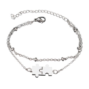 Bratara dama, model dublat cu accesorii bilute, tematica perfect match, pandantiv piese de puzzle, reglabila, argintie